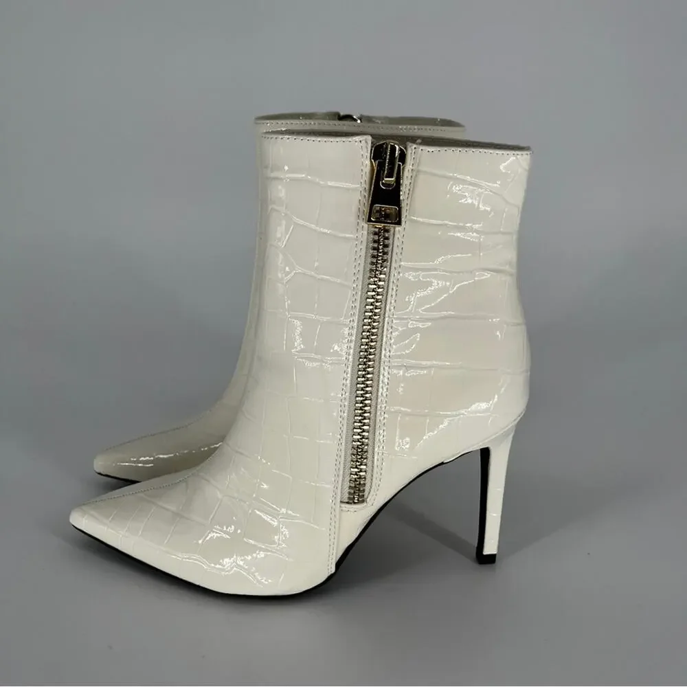 INC International Concepts Sarishaa Heeled Zip boots white croc - 9.5